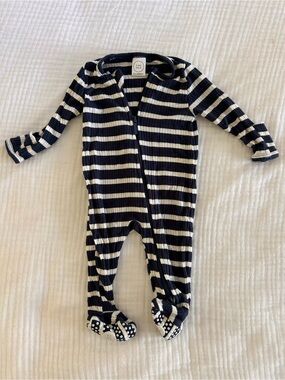 Lou Lou & Company Navy and White Striped Ribbed Footie